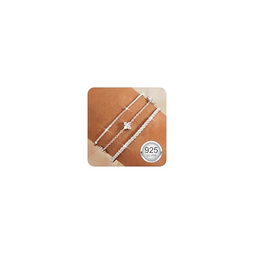 Diamday 3 Stück Armband Damen Silber 925 Armband Gold Silber Armbänder Set Verstellbare Armbänder Damen Mit Cubic Zirkonia Stapelbare Kettenarmband Armband Silber 925 Schmuck für Damen