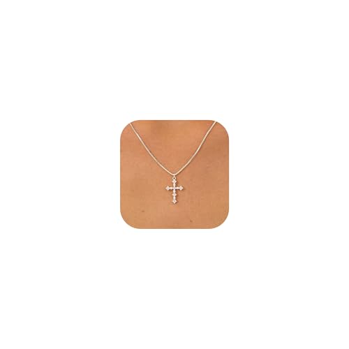 KINHOPI Kreuz Kette Silber Damen, 925 Silber Plattiert Kreuz Anhänger mit Zirkonia Halskette Damen Schmuck Geschenke Frauen Mädchen