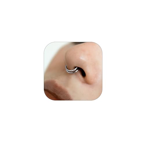 LunarCharm Silber Gestapelter Septumring mit Zirkon, 16G Creolen, 316L Stainless Steel, 12mm Klapp-Septum-Clicker, Nasenring-Piercing, Körper Piercing Lippenringe