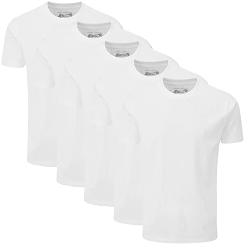 Charles Wilson 5er Packung Einfarbige T-Shirts mit Rundhalsausschnitt (Medium, Plain White)
