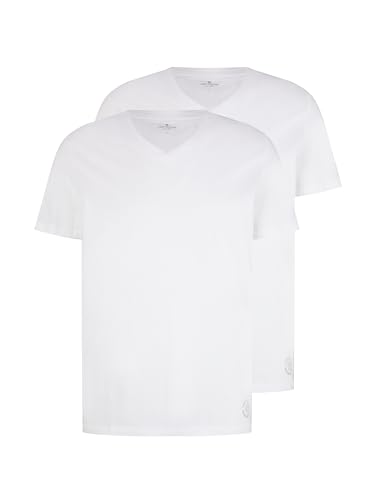 TOM TAILOR Herren T-Shirt mit V-Ausschnitt im Doppelpack, 20000 - White, L