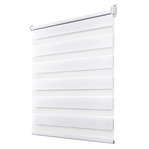 Doppelrollo Klemmfix ohne Bohren 90 x 120 cm(BxH) Weiß, Deswell Rollo für Fenster, Rollo Klemmrollo mit Lichtdurchlässig und Verdunkelnd/Höhe Stufenlos Verstellbar/Kindersicherung für Fenster