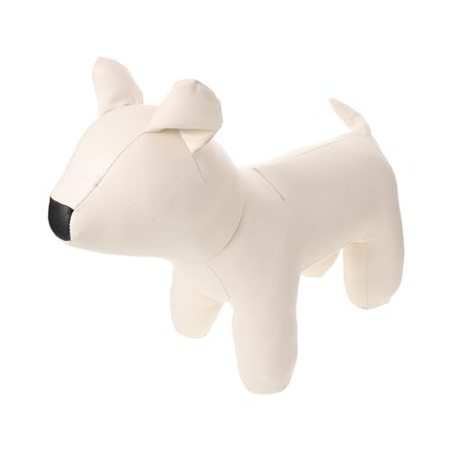 KOMBIUDA Hundemannequin Sitzend Pu-Leder Weiß Realistisches Hundemodell Standfest Für Hunde-Shop Kleidung Präsentation Welpen Zubehör