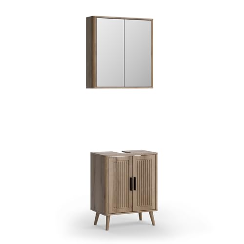 Vicco Badmöbel-Set Skara, Eiche, 48 cm, besteht aus Badspiegel und Waschbeckenunterschrank