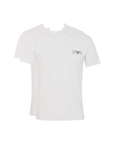 Emporio Armani Man's Bold Monogram 2-Pack Crewneck T-Shirt, Weiß, L, tailliert, weiß/weiß, L