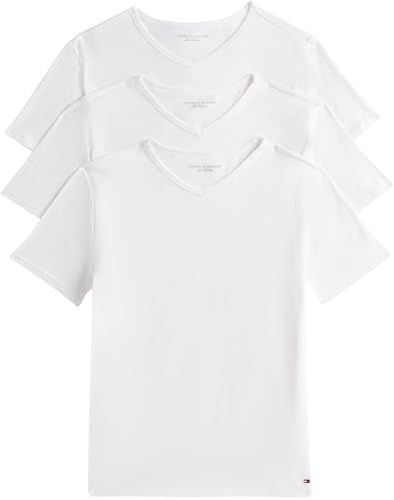 Tommy Hilfiger Herren 3er Pack T-Shirts Kurzarm Stretch V-Ausschnitt, Weiß (White/White/White), L