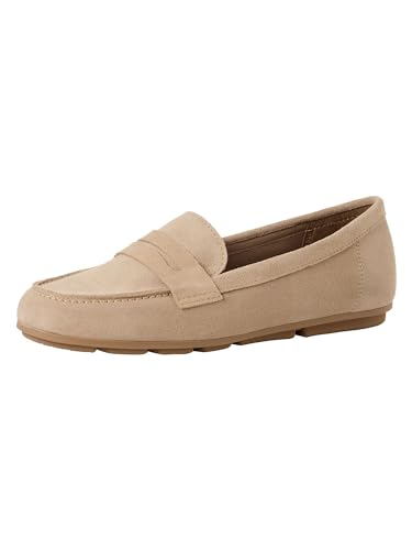 Tamaris Damen Loafer flach Leder, beige, 40 EU