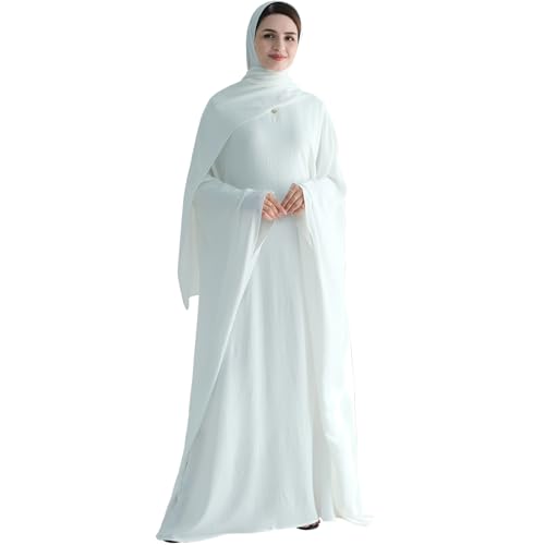 khalat Muslimisches Abaya-Kleid für Frauen aus dem Nahen Osten Arabisches Gebetskleid Batwing Maxi Kaftan Abaya-Kleid mit Hijab Weiß