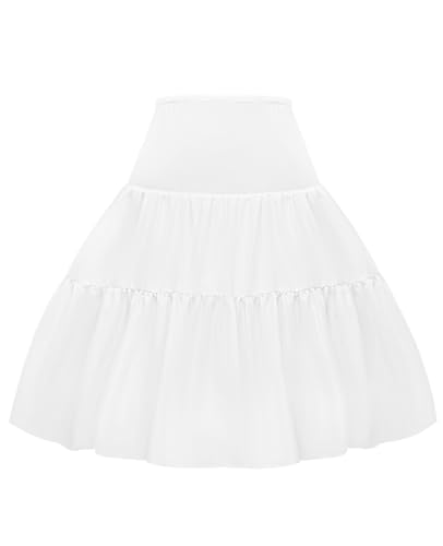 Vlazom Damen Petticoat Unterrock A-Linie Hohe Taille Tüllrock 2 Ring Verstellbarer Crinoline für Brautkleider Abschlussball(2XL-3XL,Weiß)