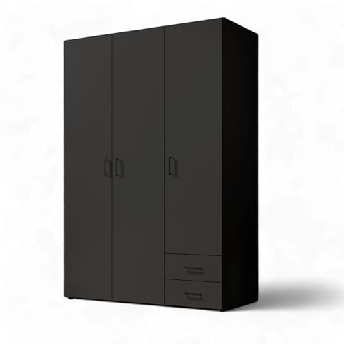 YARK Kleiderschrank in Schwarz matt- Vielseitiger Drehtürenschrank 3-türig mit viel Stauraum für Ihr Schlafzimmer - 120 x 177 x 52 cm (B/H/T)