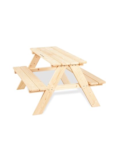 PINOLINO Nicki 4er Kindersitzgruppe aus Massivholz I Kinder Picknicktisch für Garten & Outdoor I Spieltisch mit abgerundeten Kanten I Robuste Sitzgruppe für 4 Kinder I 90 x 79 x 50 cm
