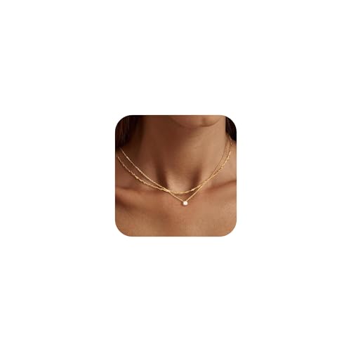 RIXERKOC 2 Stück Halskette Gold Damen, zierliche 18K vergoldete Layering Kette Choker Halskette Wasserfest geschichtetes Goldkette mit CZ Anhänger Trendy Schmuck Geschenke zum Muttertag
