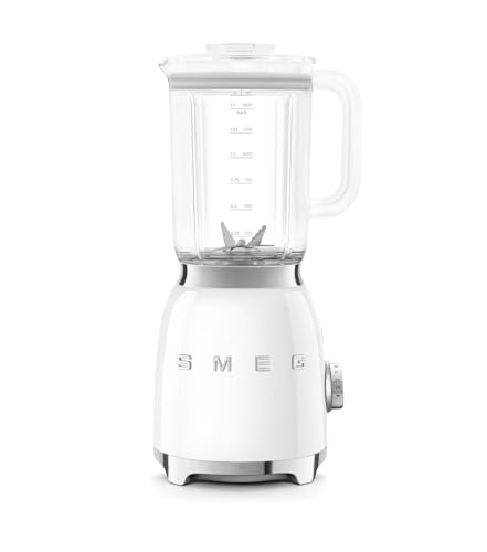 Smeg, BLF03WHEU, 1,5 l Standmixer, 4 -Geschwindigkeitsstufen, 4 Automikprogramme, Abnehmbare Doppelklinge, Deckelöffnung transparent mit Dosierkappe, rutschfest, 800W, Weiß