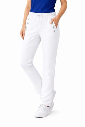 Medifashion 24 - Damen Medizinhose Stretch – Bequeme Pflege- & Arbeitshose mit Kordelzug, nicht durchsichtig, Premium Berufshose, Größen 36–54 (DE/NL/SE/PL, Numerisch, 34, 36, Regular, Regular, weiss)