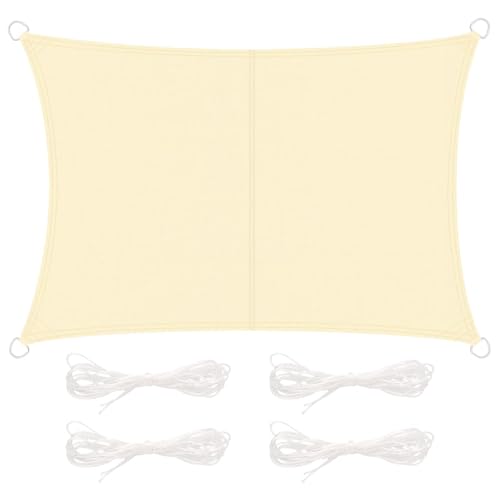MAILLARD Sonnensegel 2 x 3 m, quadratisch, Sonnenschutz, HDPE, reißfest, Winddicht, UV-beständig, atmungsaktiv, mit Seil,für Gärten, Balkone, Creme
