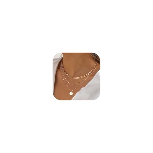 LOLIAS 3 Stück Halskette Damen Kette Rosegold Layering Choker Frauen Rosegoldkette Wasserfest Lange Ketten Mit Anhänger Rund Doppelkette Mehrreihige Ketten Damen Schmuck