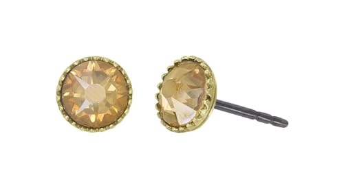 Konplott: Ohrstecker Black Jack small, kleinere runde Kristallohrstecker in schlichter Kelchfassung mit hochglänzender Messingumrandung, für Damen/Frauen (beige)