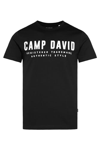 Camp David Herren Basic Logo T-Shirt, 100% Baumwolle, Rundhalsausschnitt, Regular Fit, Black, XXL