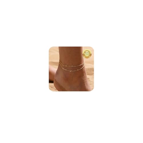 Kenivira Gold Fußkettchen für Frauen, 18K Gold zierlich geschichtet wasserdicht Fußkettchen für Frauen einstellbar, Strand Knöchel Armbänder für Damen