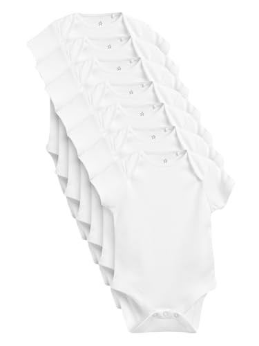 NEXT Baby Kurzärmlige Strampelanzüge aus Bio-Baumwolle, 7er-Pack Weiß Essential 56