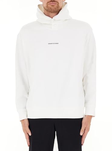 Armani Exchange Men's The Grid, Sustainable, Printed Logo Lettering Hooded Sweatshirt, Off White, XS