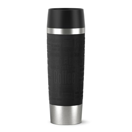 Emsa Travel Mug Classic Grande Thermobecher, 500 ml, Isolierbecher hält 6h heiß, 12h kalt, auslaufsicher, Quick-Press-Verschluss, 360 Grad-Trinköffnung, Kaffeebecher to go, Schwarz, 515615