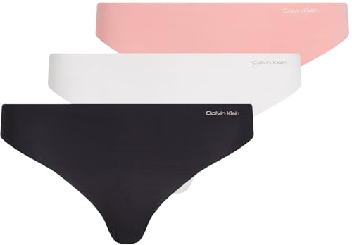 Calvin Klein Damen 3er Pack Strings Thong Unterwäsche, Mehrfarbig (Black/Wind Chime/Luminous Peach), M