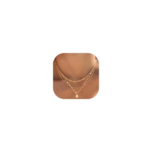 ZGDYi 3 Stück Halskette Mehrreihig Goldene Kette Damen Set, Layering Gold mit Paperclip Kette,14 K Vergoldete Halskette Damen Verstellbar Wasserfest, Stapelbare Schmuck, Trendy Schmuckset Goldschmuck