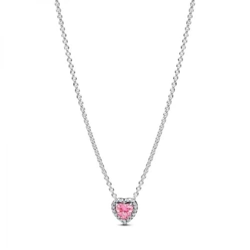 PANDORA Timeless rosafarbenes Erhabenes Herz Halskette aus Sterling Silber mit Zirkonia, Größe: 45cm, 398425C02-45