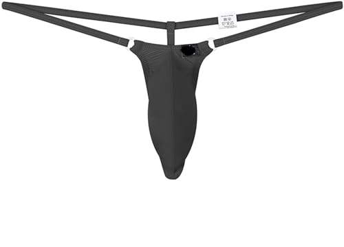 Faringoto Ultra Thin Ice Silk Herren Tangas Tief sitzender G-String Slip mit elastischer Passform & Doppelringgürtel, Schwarz, Large
