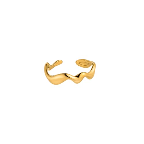 Purelei® Abstract Wave Ring - Fidget – Damenring aus langlebigem Edelstahl – Wasserfeste Ringe – in verstellbarer Größen erhältlich von 52-56 - Damenschmuck (Gold)