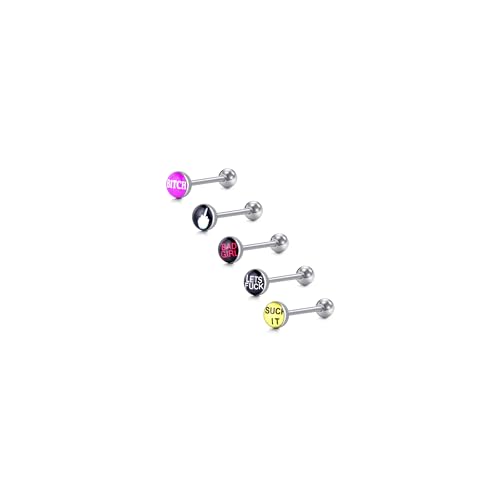 Funseedrr 5-8stk Zungenpiercing Zunge Barbell Set 14G Edelstahl 16mm Stab Piercing Punk
