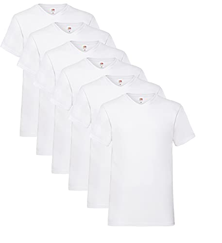 Fruit of the Loom Herren- V-Neck T-Shirt M L XL XXL 3XL 4XL 5XL Farbsets, Weiss(6 Pack) + 1 HL Kauf Notizblock, L (6er Pack)