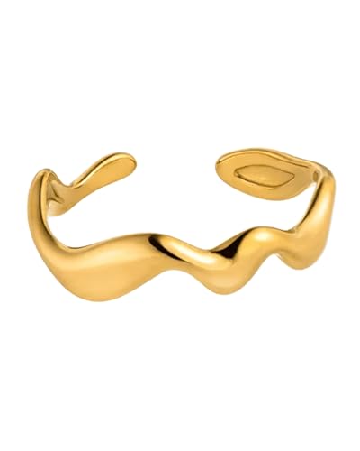 Purelei Abstract Wave Ring Damen (Gold) – Verstellbarer Damenring aus langlebigem Edelstahl (14K vergoldet) – Wasserfeste Ringe – Schmuck für deinen individuellen Look
