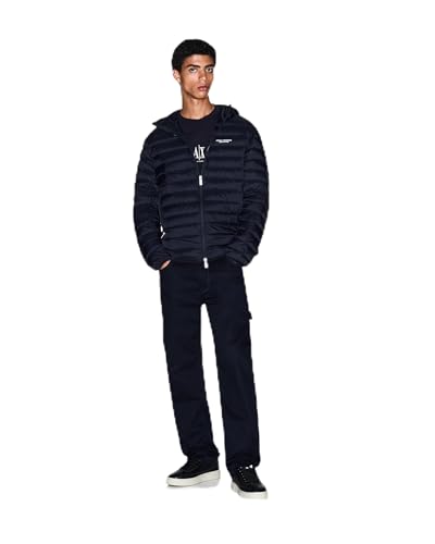 Armani Exchange Men's Essential, Long Sleeve Padded Side Lettering Logo Jacket, Blue, L