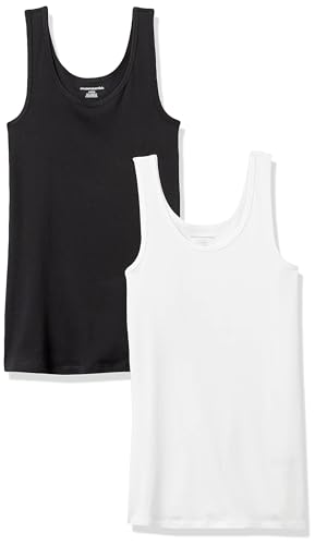 Amazon Essentials Damen Tanktop, Schmale Passform, 2er-Pack, Schwarz/Weiß, M