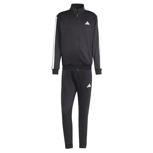 adidas Herren SPORTSWEAR BASIC 3 STRIPES FLEECE TRACKSUIT, Black, M