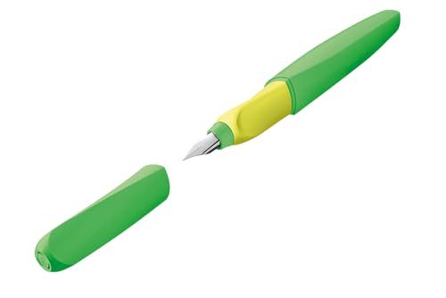 Pelikan Twist Füllhalter, Edelstahl-Feder in Strichbreite M inkl. 2 Tintenpatronen, neon grün