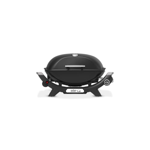 Weber Q2100N Gasgrill, 53 x 38cm Grillfäche, portabler BBQ Grill, 1 Brenner, hoher Deckel, 2-geteilter porzellanemaillierter Guss-Grillrost - Schwarz (1501088)