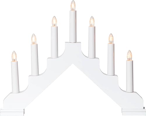EGLO Lichterbogen Weihnachten mit 7 Glühbirnen, Fensterleuchter aus Holz, weißer Schwibbogen mit Kabel, E10, warmweiß