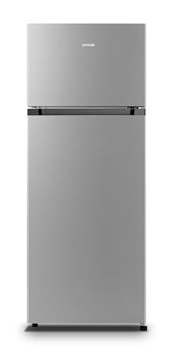 Gorenje RF414EPS4 Doppeltürkühlschrank mit Gefrierteil oben, 165 Liter Kühleil, 41 Liter Gefrierteil, LED Innenbeleuchtung, Energieeffizienzklasse E, 143,6cm x 55cm, Edelstahl-Look
