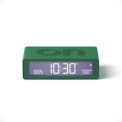 Lexon Flip Mini Reisewecker, digitaler LED-Wecker mit On/Off-Funktion, Einstellbarer Helligkeit, wiederaufladbar und berührungsempfindlich, ideal als Nachttisch-Wecker - Grün