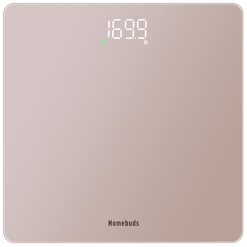 Homebuds Personenwaage Digital, Hohe Präzision 0,05kg von Unser Professionellen Fabrik Seit 2001, Waage Personen Step-On und Weiße LED für Gute Sichtbarkeit, 3*AAA Enthalten, 182kg, Roségold