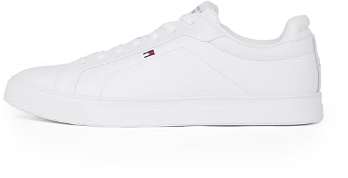 Tommy Hilfiger Herren Court Sneaker Icon Flag Essential aus Leder, Weiß (White), 44