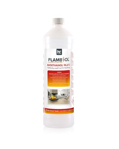 Höfer Chemie Bioethanol 96,6% Premium 1 x 1 L - Ethanol für Tischkamin, Kamin & Gartendeko für Draußen - Rauch- und Rußfrei - Aus Mais & Zuckerrüben
