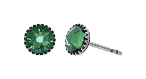 Konplott: kleine Ohrstecker Black Jack, runde klassische Kristallohrstecker in klein, für Damen/Frauen (grün)