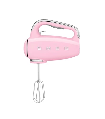 Smeg, HMF01PKEU Electric Mixer, 9 -Geschwindigkeitsniveaus, Turbofunktion, glattes Start -Start -up -System, 4 Peitschen, 2 Ganci -Mixer und umhüllt, 250W, Rose