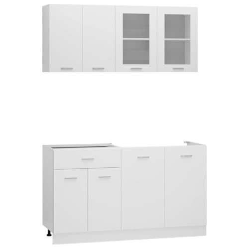 vidaXL 4-TLG. Küchenzeile Lyon Weiß Holzwerkstoff, Küchenschrank-Set, Küchenschrank, Schrank, Hängeschrank, Spülenunterschrank, Küchenmöbel