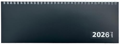 2026 Adina Tischquerkalender 1 Woche auf 2 Seiten Kartondeckel Schreibtischkalender Tischkalender 30x10cm schwarz