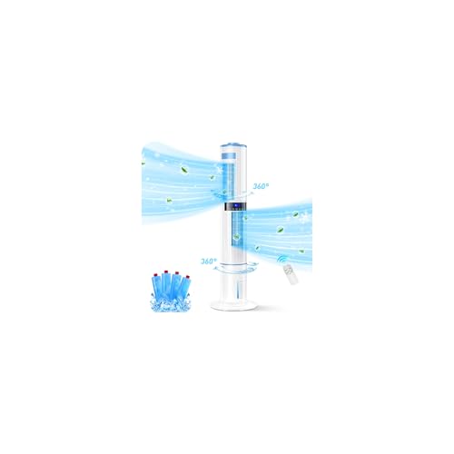 Klimaanlage Mobil, 43,3'' Klimagerät Ohne Abluftschlauch 65W 60°/360° Automatische Oszillation, 10 m/s, 3 Modi, 24H Timer, Fernbedienung, mit 4 für Ohne Abluftschlauch Zuhause, Schlafzimmer, Büro
